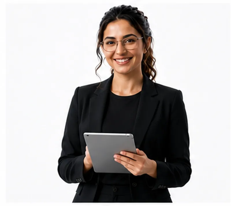Noura holding a tablet